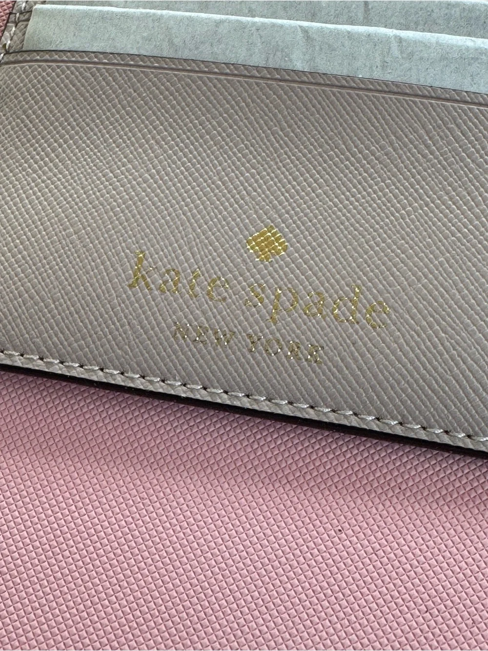 kate spade Tan Taupe Credit Card Mini Case Wallet Leather Slim, NWT New